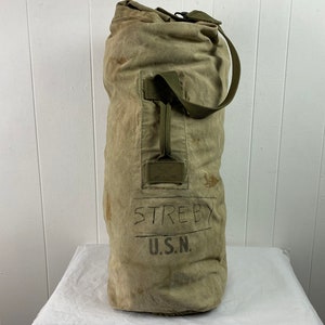 Vintage duffel bag, 1940s bag, USN bag, Navy bag, canvas bag, vintage bag, WWII canvas duffel, U.S.N. bag, military bag, vintage luggage
