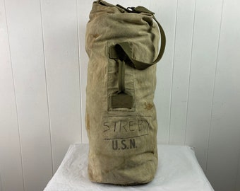 ヴィンテージ ダッフルバッグ、1940 年代のバッグ、USN バッグ、海軍
