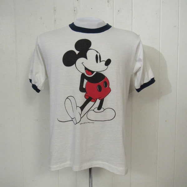 Vintage t shirt, ringer t shirt, Mickey Mouse t shirt, 1970s t shirt, Walt Disney shirt, cartoon t shirt, vintage clothing, size medium