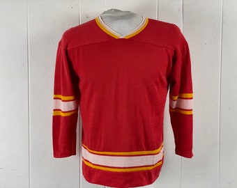 Vintage shirt, size medium, 1960s shirt, vintage jersey, plain shirt, vintage hockey, red shirt, striped shirt, vintage clothing
