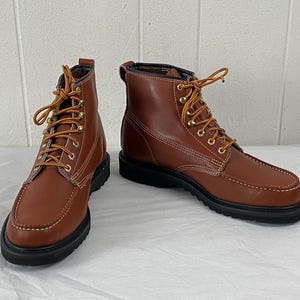 Vintage boots, size 11, leather boots, work boots, brown leather boots, 1970s boots, hunting boots, Sears boots, vintage clothing, NOS