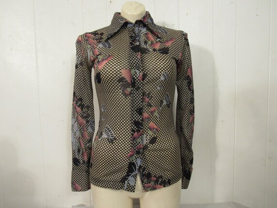 Vintage shirt, 1970s blouse, 1970s shirt, sheer sh