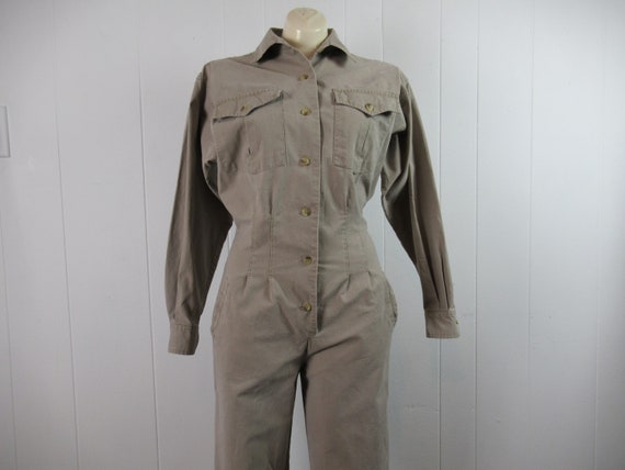 Vintage jumpsuit, 1980s jumpsuit, khaki coveralls,