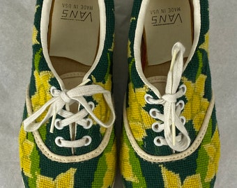 Vintage Sneakers, 1960s Vans, Van Doren Tapestry Shoes, Faux Suede
