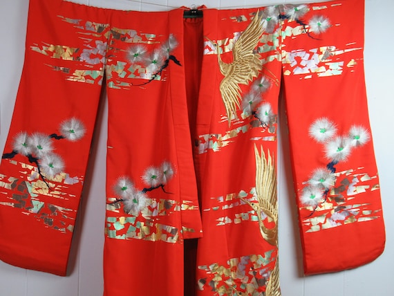 Vintage kimono, wedding kimono, silver and gold, s