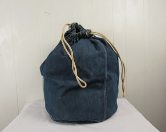 Vintage Bag, Denim Bag, 1940s Duffle Bag, WWII Denim Bag, Vintage 