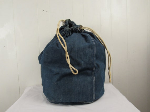 Vintage Bag, Denim Bag, 1940s Duffle Bag, WWII Denim Bag Vintage Bag, Denim Bag, 1940s Duffle Bag, WWII Denim Bag