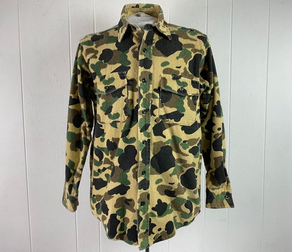 Vintage Shirt, Camo Shirt, Cotton Flannel Shirt, 1960s Shirt