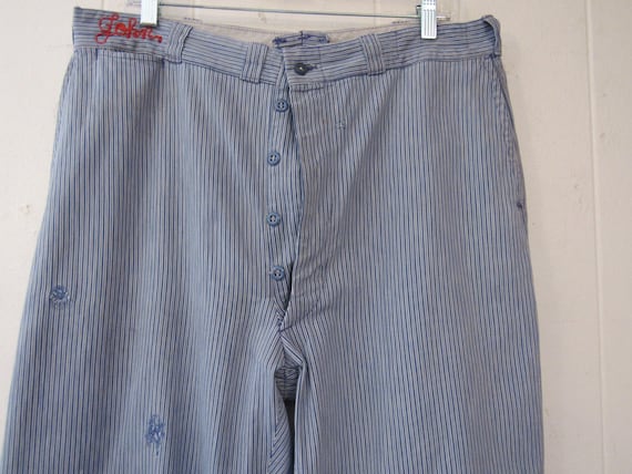Vintage Work Pants, 1930s Pants, Striped Denim Pants