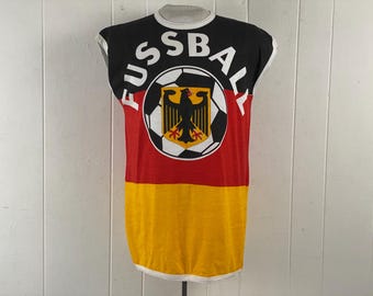 ヴィンテージTシャツ、Lサイズ、1980年代のTシャツ、ドイツサッカーTシャツ、ドイツフットボールTシャツ、ドイツ国旗Tシャツ、ヴィンテージ衣料