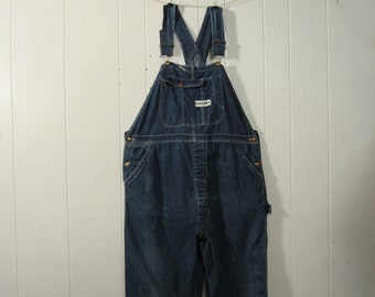 Puede incluir: Pantalón vaquero azul con tirantes ajustables y un solo bolsillo en el pecho. El pantalón tiene una etiqueta de marca en la parte delantera.