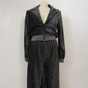 Vintage suit, disco suit, glitter suit, disco jacket, disco pants, silver jacket, vintage clothing, size medium