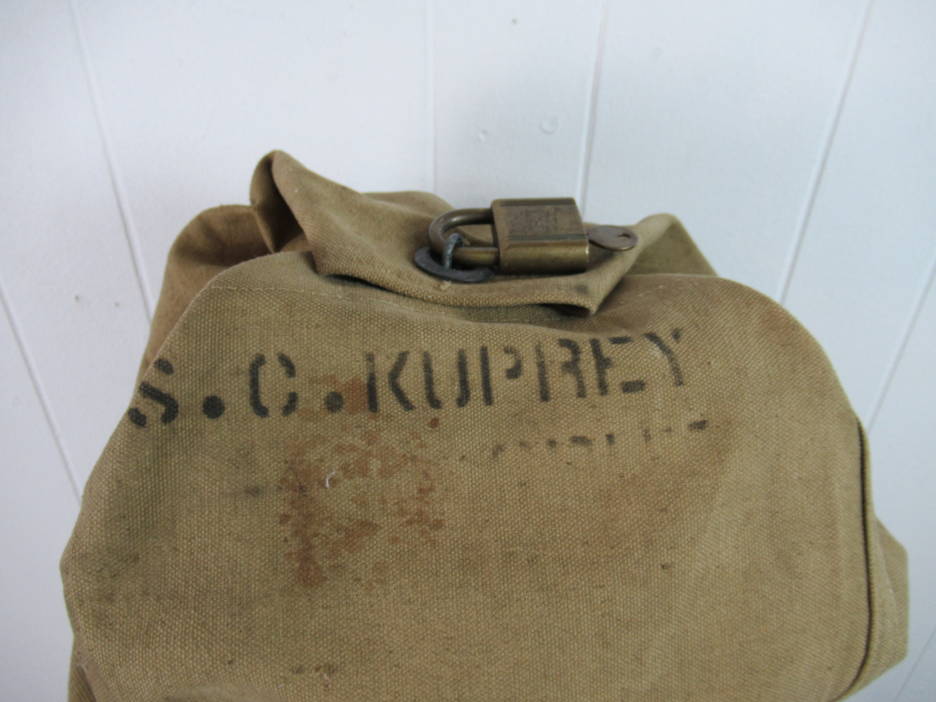 Vintage Bag, 1940s Bag, Duffel Bag, Canvas Bag, NSXS, U.S.N. Bag