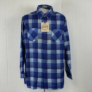 Vintage shirt, size large, vintage work shirt, cotton flannel shirt, plaid shirt, blue shirt, Saugatuck shirt, vintage clothing, NOS