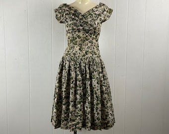 Vintage dress, 1940s dress, rayon dress, party dress, floral dress, Rockabilly dress, Swing dress, vintage clothing, size small