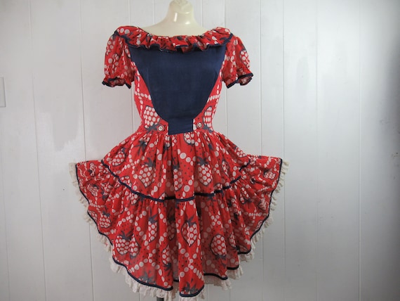 Vintage dress, strawberry dress, square dance dres