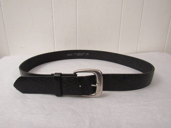 Vintage belt, 1970s belt, black leather belt, mot… - image 2