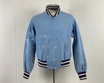 Vintage jacket, size small, 1950s jacket, painters jacket, stadium jacket, chambray bomber jacket, Penney's jacket, vintage clothing
