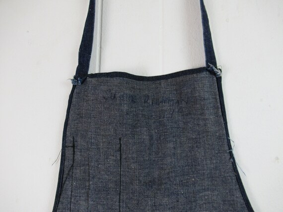 Vintage Apron, 1940s Apron, Blue Apron, Vintage Workwear