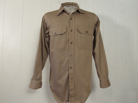 Vintage Shirt, Work Shirt, 1950s Shirt, Khaki Shirt, Cotton