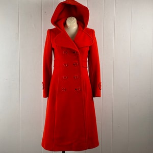 Vintage coat, red coat, hooded coat, long coat, double breasted coat, 1960s coat, Saks Fifth Ave, maxi coat, vintage clothing, size medium