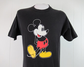 Vintage-t-Shirt, 1980er Jahre t Shirt, Mickey Mouse t Shirt, schwarzes t-Shirt, Walt Disney t Shirt, Vintage Kleidung, Größe groß