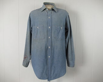 Vintage Shirt, 1950s Shirt, Chambray Shirt, Painter's Shirt Vintage Shirt, 1950s Shirt, Chambray Shirt, Painter's Shirt