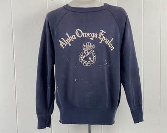 Vintage 1950s Hanes Windshield Property ΣΑΕ Blue Sweatshirt Medium
