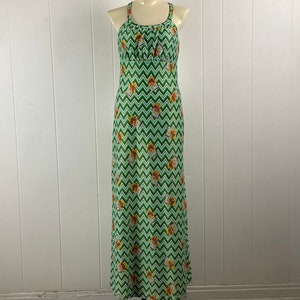 Vintage dress, 1960s dress, green dress, Jonathan Logan dress, Mod dress, flower dress, long dress, Empire waisted dress, size medium