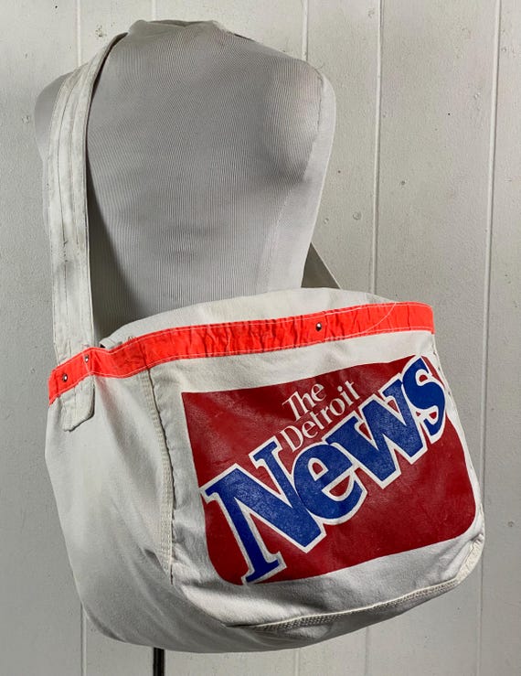 Vintage Newspaper Bag, Newsboy Bag, Detroit News Bag, Shoulder Bag