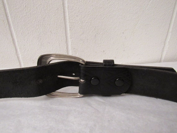 Vintage belt, 1970s belt, black leather belt, mot… - image 5