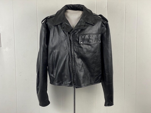 ジャケット・アウター Leather Motorcycle Jacket Vintage Vintage Leather Jacket, Size 46, Vintage Motorcycle Jacket, Police