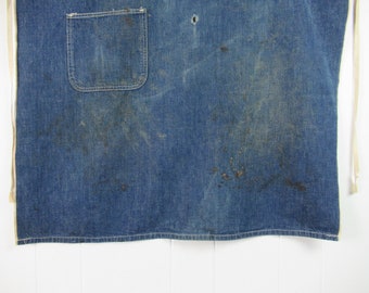Vintage Denim Apron, 1940s Apron, Blue Apron, Vintage Workwear