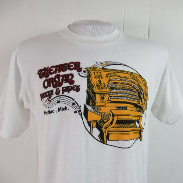 Vintage t shirt, 1980s t shirt, Michigan t shirt, Theater Organ, Pizza & Pipes, Pontiac Michigan, vintage clothing, size large, NOS