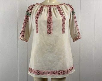 Vintage blouse, 1930s blouse, Romanian blouse, embroidered blouse, ethnic blouse, bohemian shirt, embroidered shirt, vintage clothing, Large