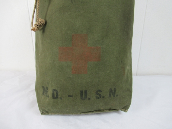 Vintage Bag, 1940s Bag, U.S.N. Bag, M.D. Stencil, Red Cross, Tote