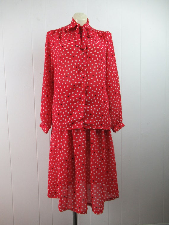 Vintage outfit, polka dot skirt suit, skirt and b… - image 2