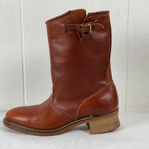 Vintage boots, size 8, engineer boots, motorcycle boots, brown leather boots, Carolina boots, vintage clothing, 8