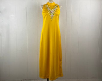 Vintage dress, size medium, 1960s dress, mod dress, flower dress, yellow dress, necklace dress, summer dress, vintage clothing