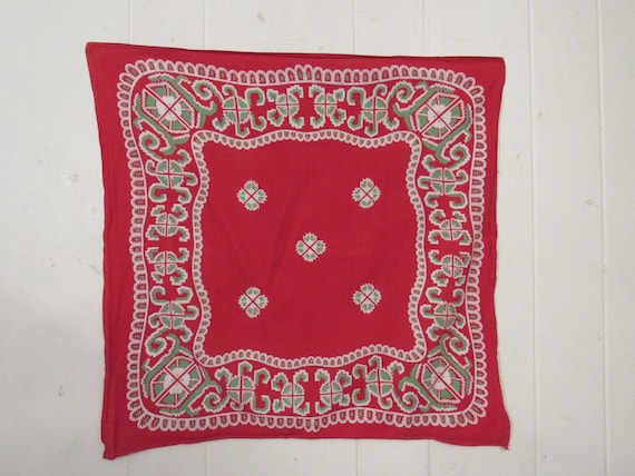 Vintage bandana, red and green bandana, western ba