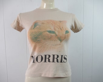 Vintage t shirt, 1970s t shirt, Morris the cat t shirt, advertising t shirt, cat t shirt, 9 Lives cat food, vintage clothing, small