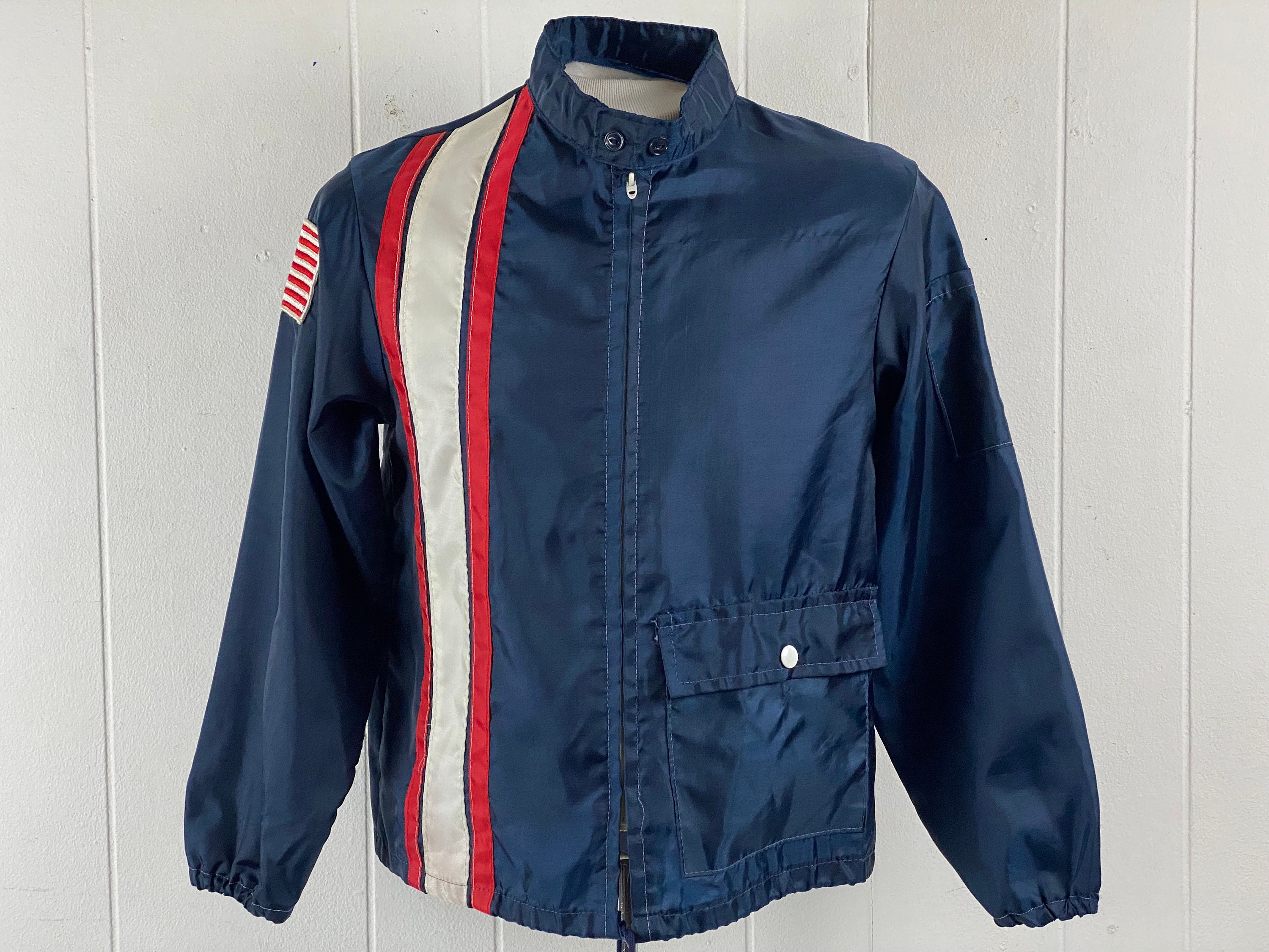 Vintage Jacket, Size Small, 1960s Jacket, Vintage Racing Jacket, Racing Stripes, Blue Jacket, American Flag Jacket, Vintage Clothing - Etsy Vintage Jacket, Size Small, 1960s Jacket, Vintage Racing Jacket, Racing Stripes, Blue Jacket, American Flag Jacket, Vintage Clothing - Etsy