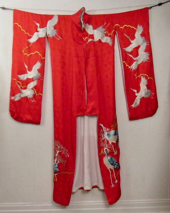 Vintage kimono, Uchikake kimono, cranes kimono, vi