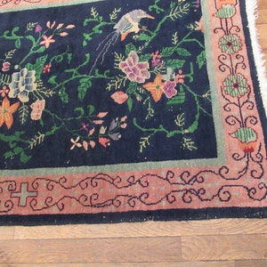 Vintage tapijt, Chinees tapijt, jaren 1920 tapijt, Art Deco tapijt, handgemaakt tapijt, wollen tapijt, Chinees textiel, weven, 5 ' x 3' afbeelding 5