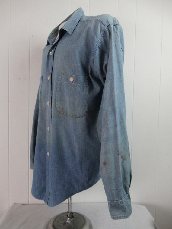 Vintage shirt, 1950s shirt, chambray shirt, distr… - image 3