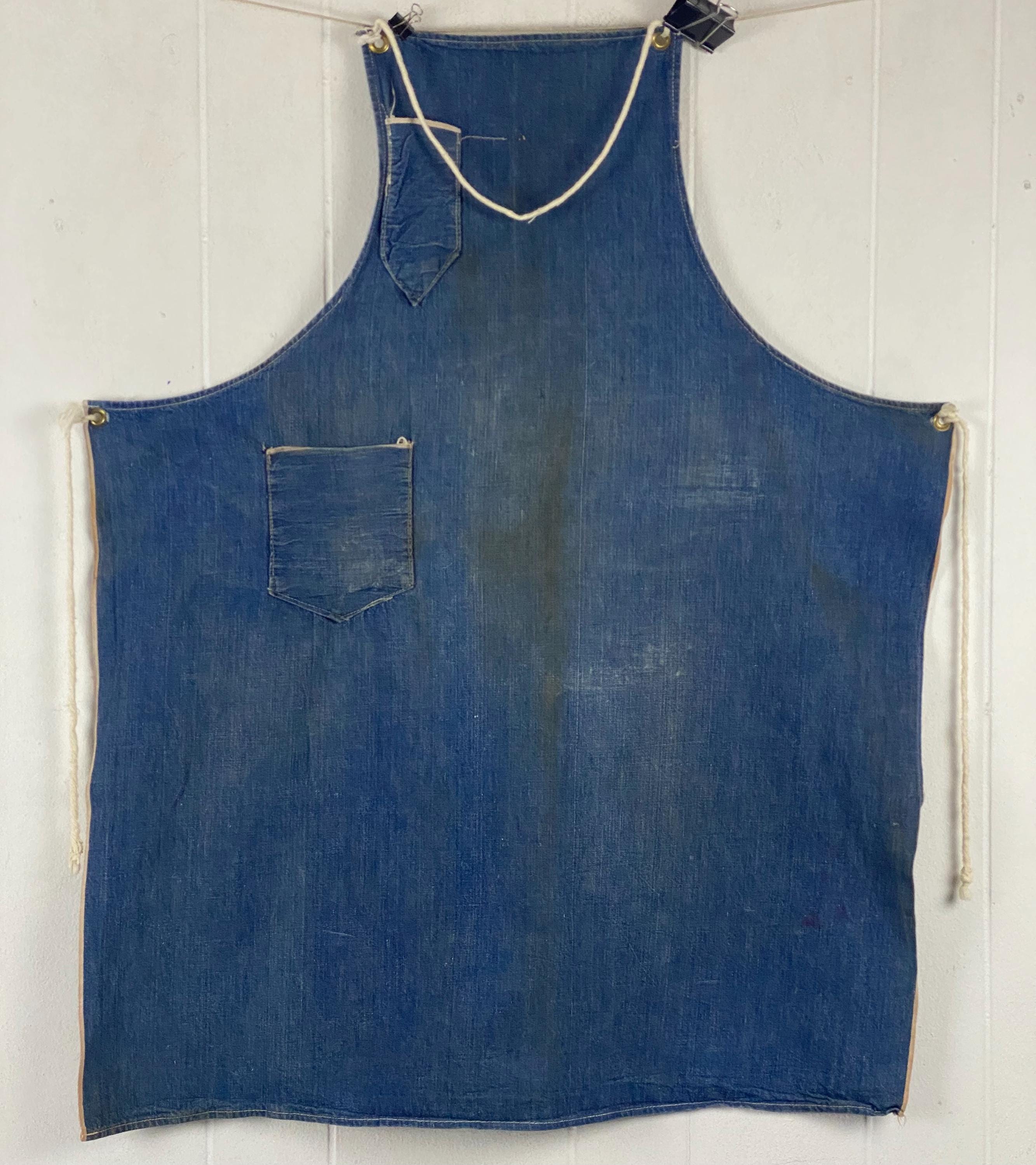 Vintage Denim Apron, 1940s Apron, Blue Apron, Vintage Workwear