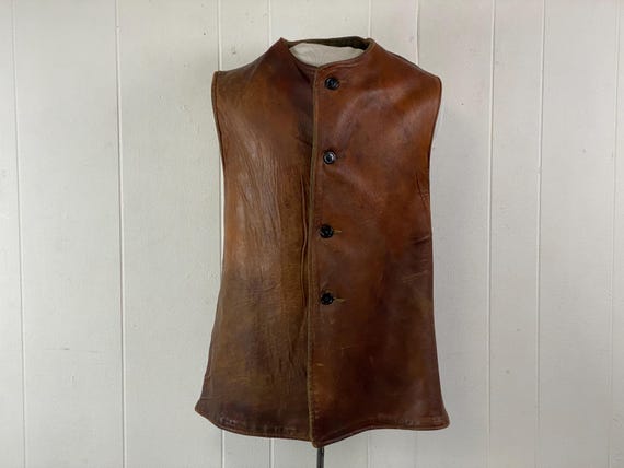 Vintage Vest, Size Small, 1910s Vest, Leather Vest, Jerkin Vest