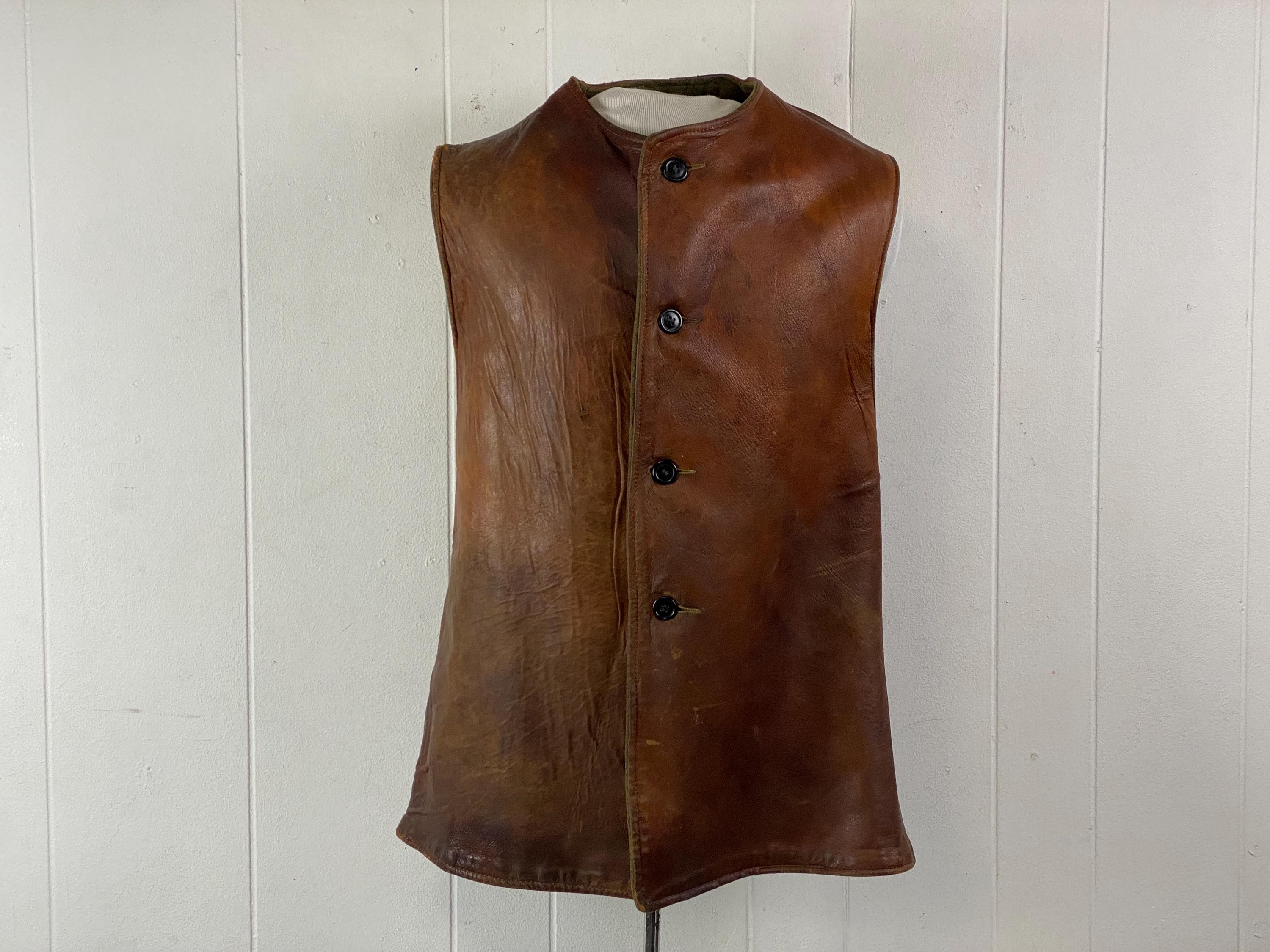 Vintage Vest, Size Small, 1910s Vest, Leather Vest, Jerkin Vest