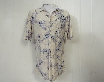 Vintage shirt, Hawaiian shirt, 1960s shirt, Disco shirt, Hukilau Fashions, abstract print, vintage clothing, size medium