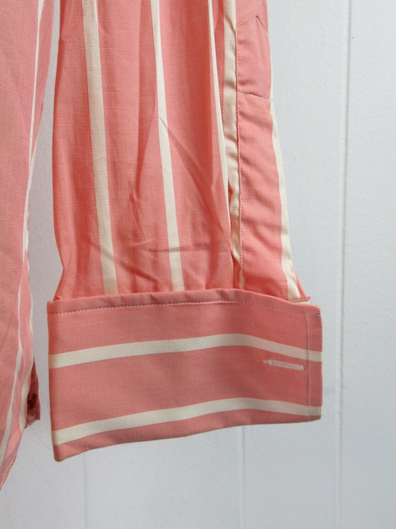 Vintage shirt, 1950s shirt, button down, striped shirt, pink shirt, Capper & Capper, French cuff, vintage clothing, size large, NOS View 5